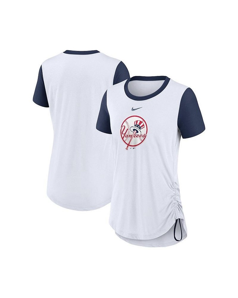 Women's White New York Yankees Hipster Swoosh Cinched Tri-Blend Performance Fashion T-shirt White $22.00 Tops