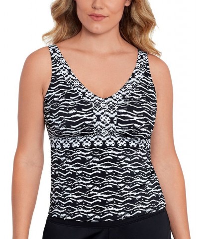 Women's Tummy-Control V-Neck Tankini Top White Noise $41.36 Swimsuits