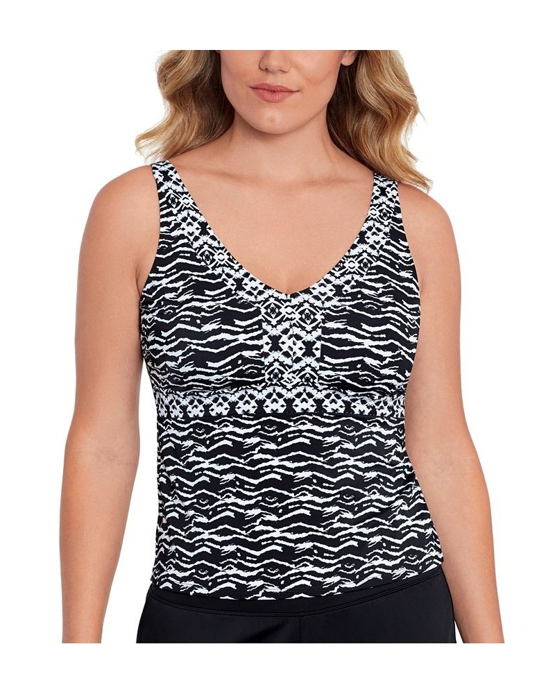 Women's Tummy-Control V-Neck Tankini Top White Noise $41.36 Swimsuits