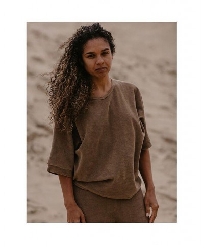 Women's Maternity Organic Cotton Oversized Terry Top Brown $36.34 Tops