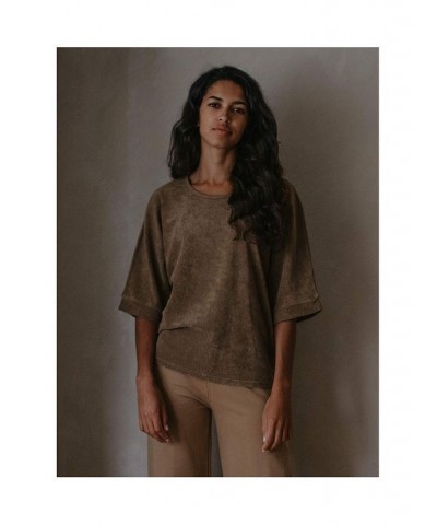 Women's Maternity Organic Cotton Oversized Terry Top Brown $36.34 Tops