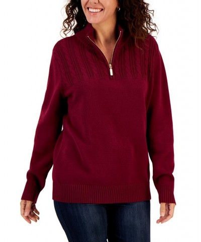 Women's Cable-Knit Cotton Sweater Red $11.44 Sweaters