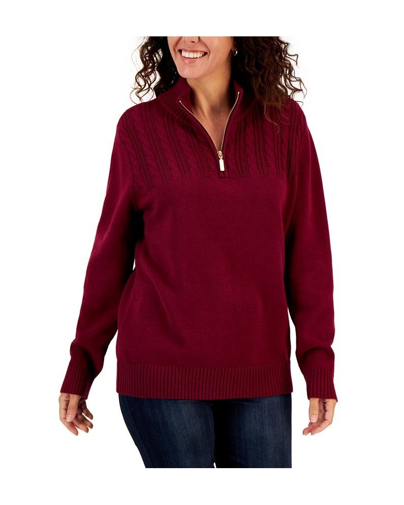 Women's Cable-Knit Cotton Sweater Red $11.44 Sweaters