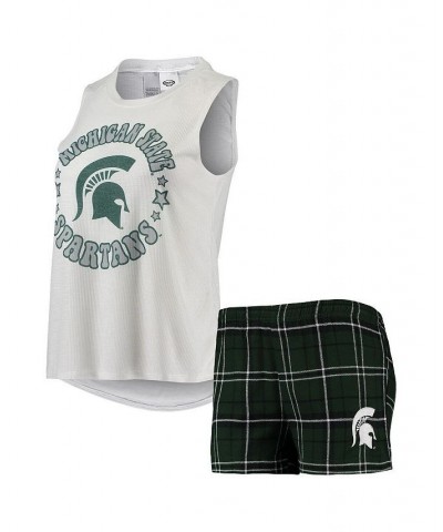 Women's Michigan State Spartans Ultimate Flannel Tank Top and Shorts Sleep Set Hunter Green, White $29.25 Pajama