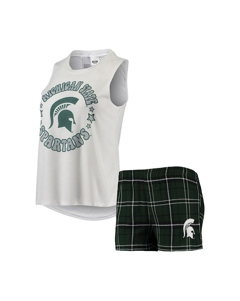 Women's Michigan State Spartans Ultimate Flannel Tank Top and Shorts Sleep Set Hunter Green, White $29.25 Pajama