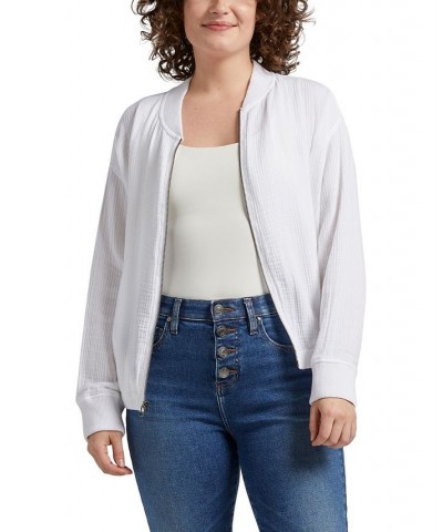 Women's Textured Bomber Jacket White $39.20 Jackets