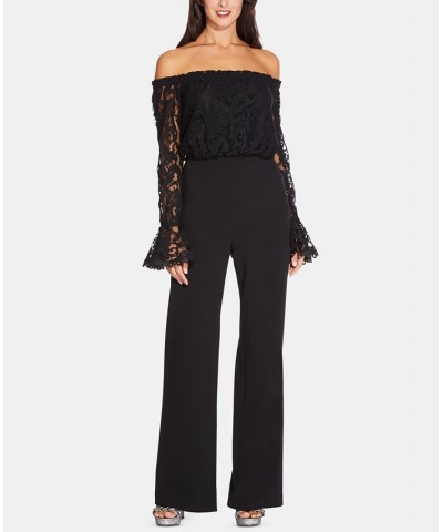 Off-The-Shoulder Lace Jumpsuit Black $76.05 Pants