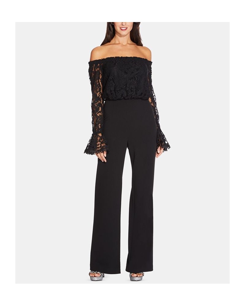 Off-The-Shoulder Lace Jumpsuit Black $76.05 Pants