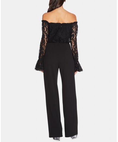 Off-The-Shoulder Lace Jumpsuit Black $76.05 Pants