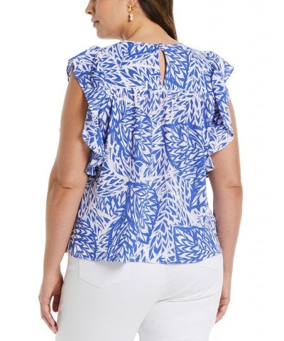 Plus Size Floral Print Ruffle Short Sleeve Smocked Top Amparo Blue $52.47 Tops