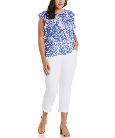 Plus Size Floral Print Ruffle Short Sleeve Smocked Top Amparo Blue $52.47 Tops