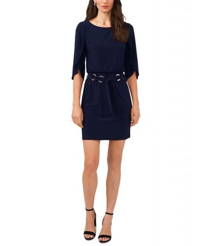 Petite Belted Tulip-Sleeve Dress Navy $37.92 Dresses