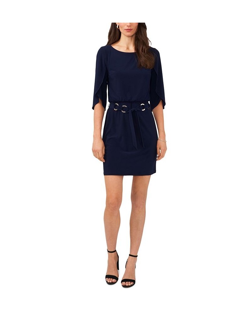 Petite Belted Tulip-Sleeve Dress Navy $37.92 Dresses