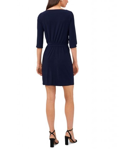 Petite Belted Tulip-Sleeve Dress Navy $37.92 Dresses