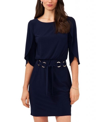 Petite Belted Tulip-Sleeve Dress Navy $37.92 Dresses