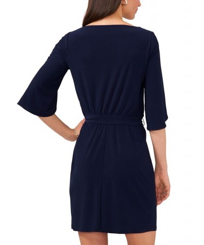 Petite Belted Tulip-Sleeve Dress Navy $37.92 Dresses