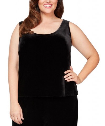 Plus Size Velvet Blazer & Sleeveless Top Black/White $55.49 Tops