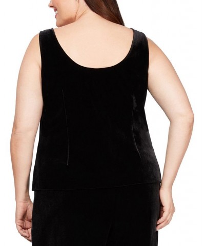 Plus Size Velvet Blazer & Sleeveless Top Black/White $55.49 Tops