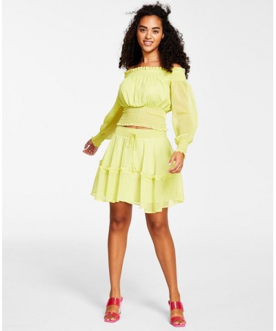 Women's Smocked Tiered Tie-Waist Ruffled Skirt Lemon Lime $11.69 Skirts