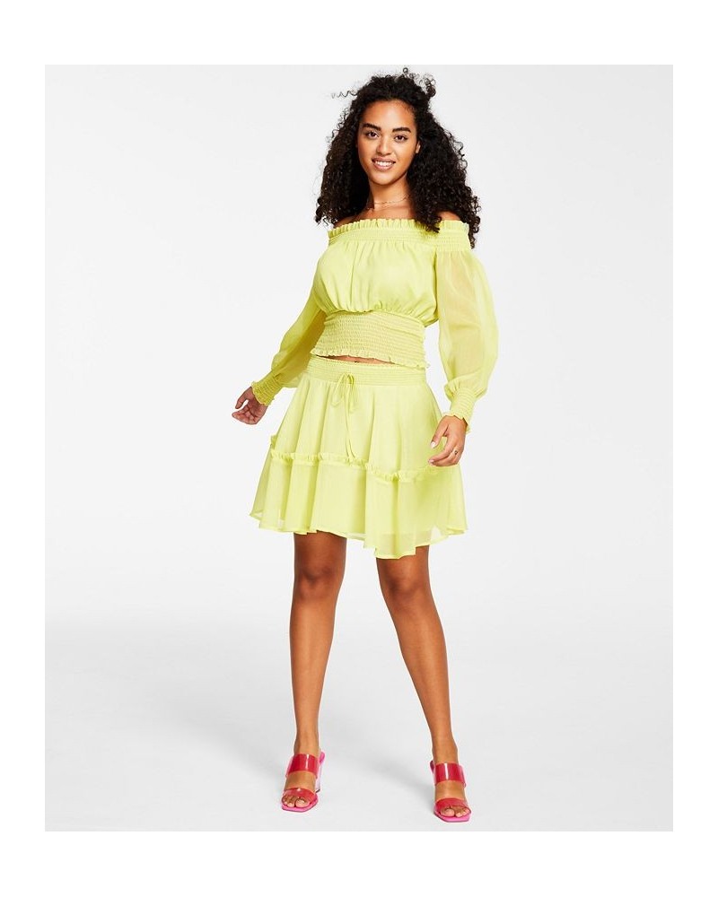 Women's Smocked Tiered Tie-Waist Ruffled Skirt Lemon Lime $11.69 Skirts