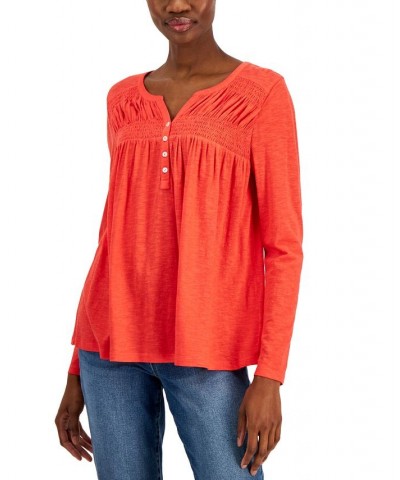 Women's Smocked Knit Top Red $15.47 Tops