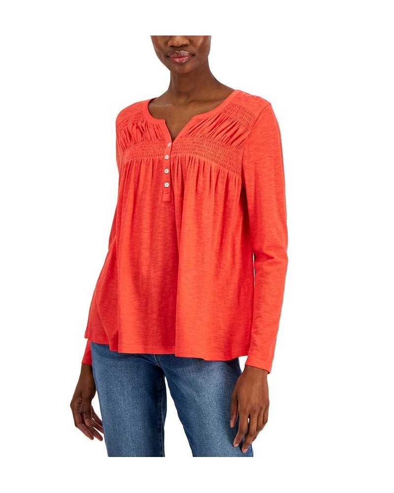 Women's Smocked Knit Top Red $15.47 Tops