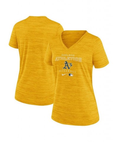 Women's Gold Oakland Athletics Authentic Collection Velocity Performance V-Neck T-shirt Gold $23.39 Tops