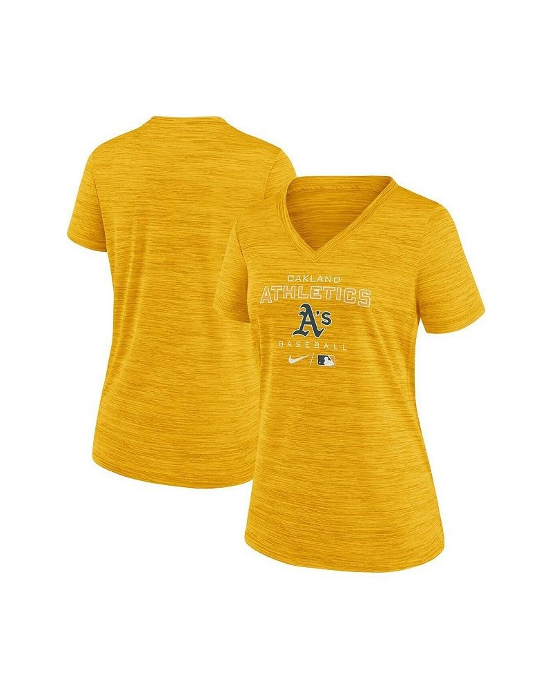 Women's Gold Oakland Athletics Authentic Collection Velocity Performance V-Neck T-shirt Gold $23.39 Tops