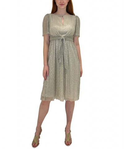 Petite Short Sleeve Mesh Dress Champagne Gold $60.84 Dresses