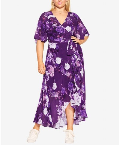 Trendy Plus Size Enthral Me Print Maxi Dress Petunia Hydrangea $53.64 Dresses