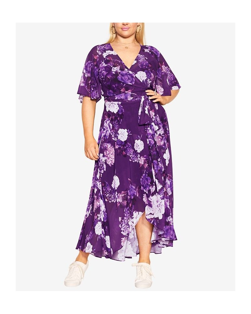 Trendy Plus Size Enthral Me Print Maxi Dress Petunia Hydrangea $53.64 Dresses