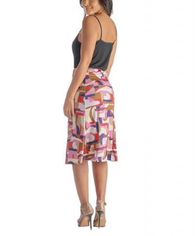 Women's Below Knee Length Elastic Waist Skirt Blue Multi $28.81 Skirts