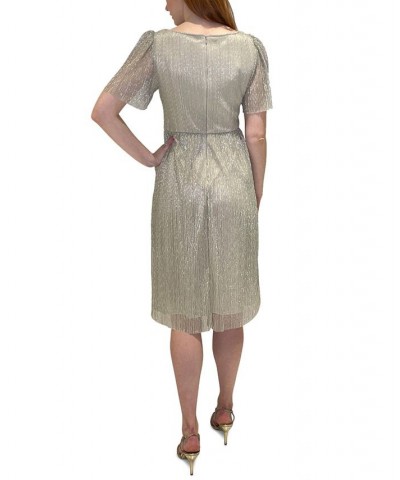 Petite Short Sleeve Mesh Dress Champagne Gold $60.84 Dresses