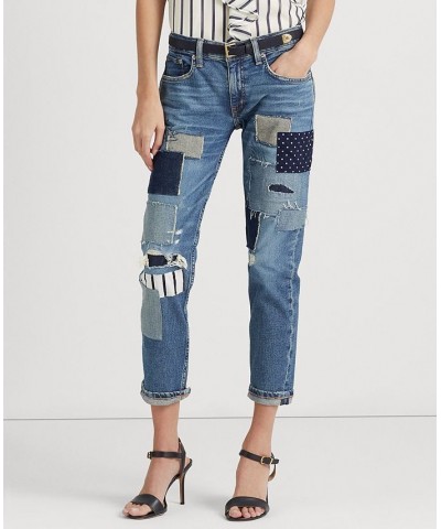 Petite Patchwork Mid-Rise Jeans Indigo Blue $65.60 Jeans