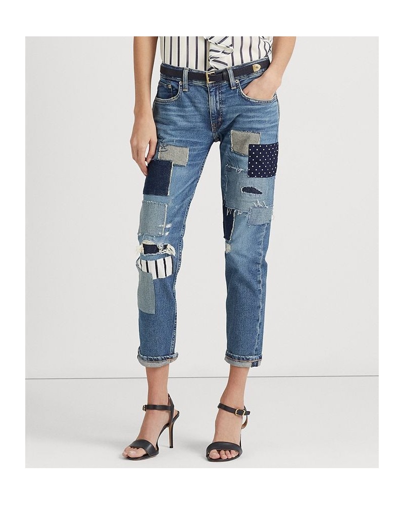 Petite Patchwork Mid-Rise Jeans Indigo Blue $65.60 Jeans