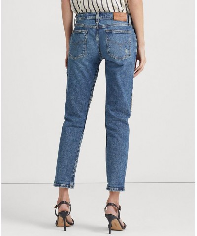 Petite Patchwork Mid-Rise Jeans Indigo Blue $65.60 Jeans