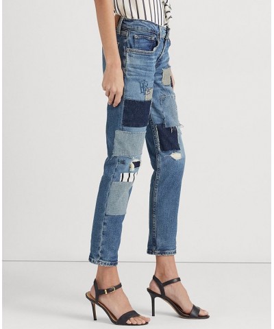 Petite Patchwork Mid-Rise Jeans Indigo Blue $65.60 Jeans