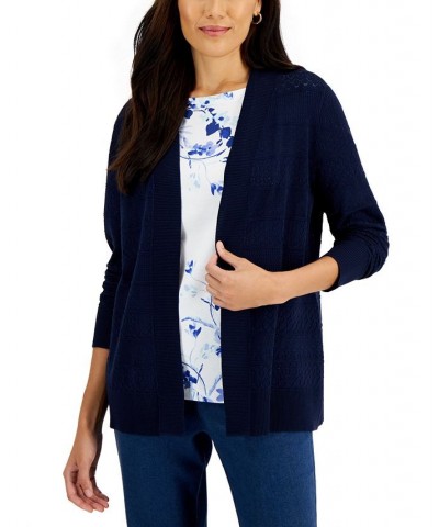 Women's Pointelle Stitch Cardigan Intrepid Blue $13.93 Sweaters