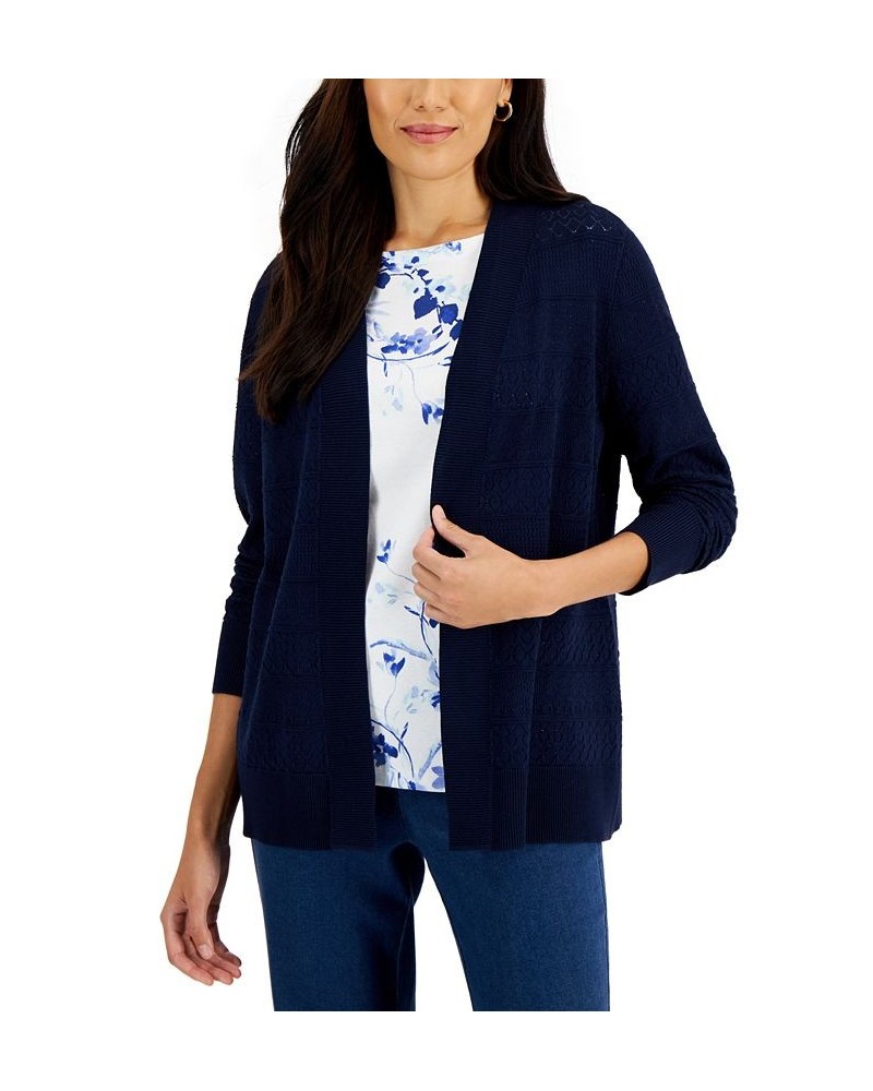 Women's Pointelle Stitch Cardigan Intrepid Blue $13.93 Sweaters