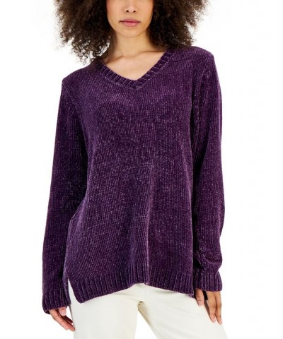 Women's V-Neck Chenille Sweater Purple Dynasty $12.84 Sweaters