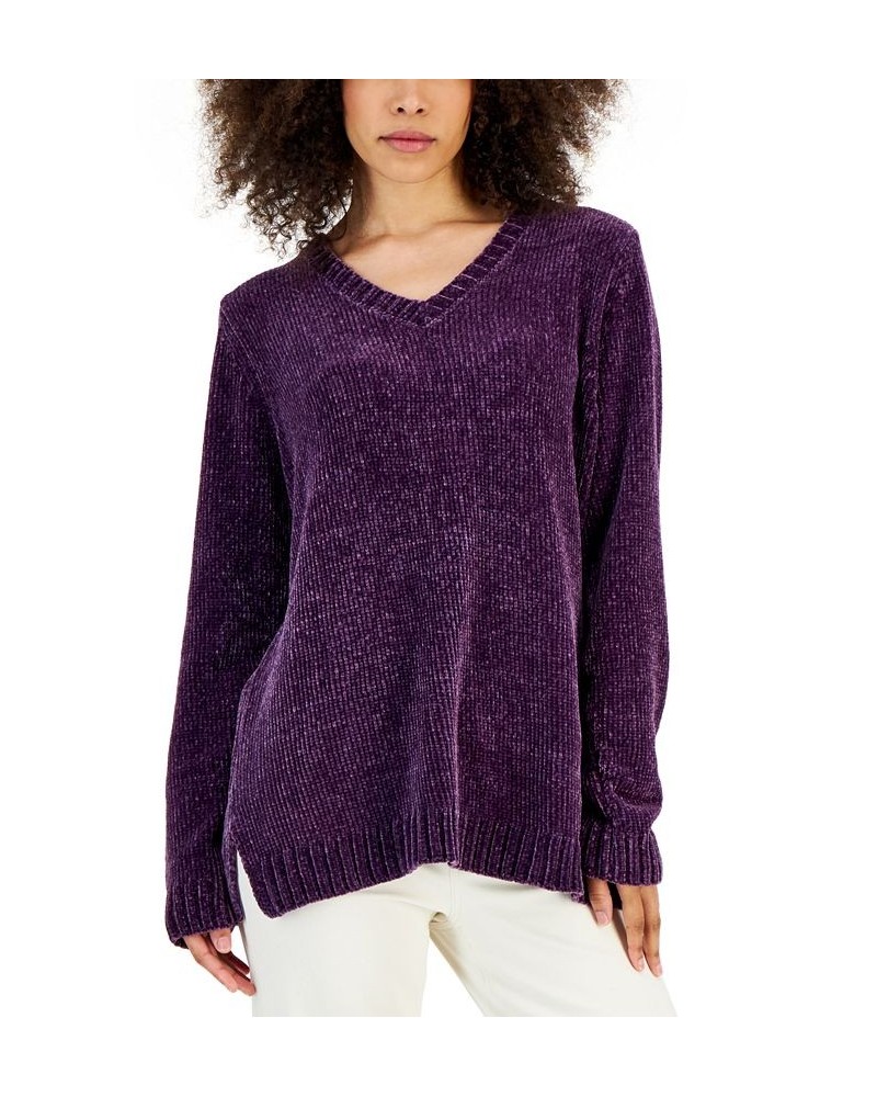 Women's V-Neck Chenille Sweater Purple Dynasty $12.84 Sweaters