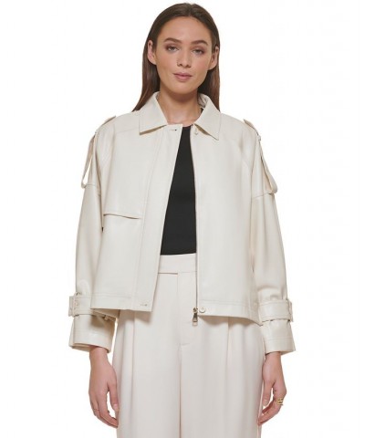 Women's Printed Puff-Sleeve Midi Dress and Faux-Leather Oversized Trench Jacket Eggnog $45.12 Jackets