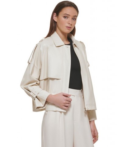 Women's Printed Puff-Sleeve Midi Dress and Faux-Leather Oversized Trench Jacket Eggnog $45.12 Jackets