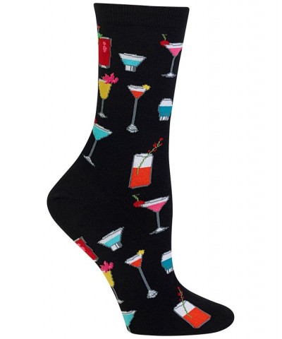 Women's Tropical Drinks Fashion Crew Socks Black $9.88 Socks