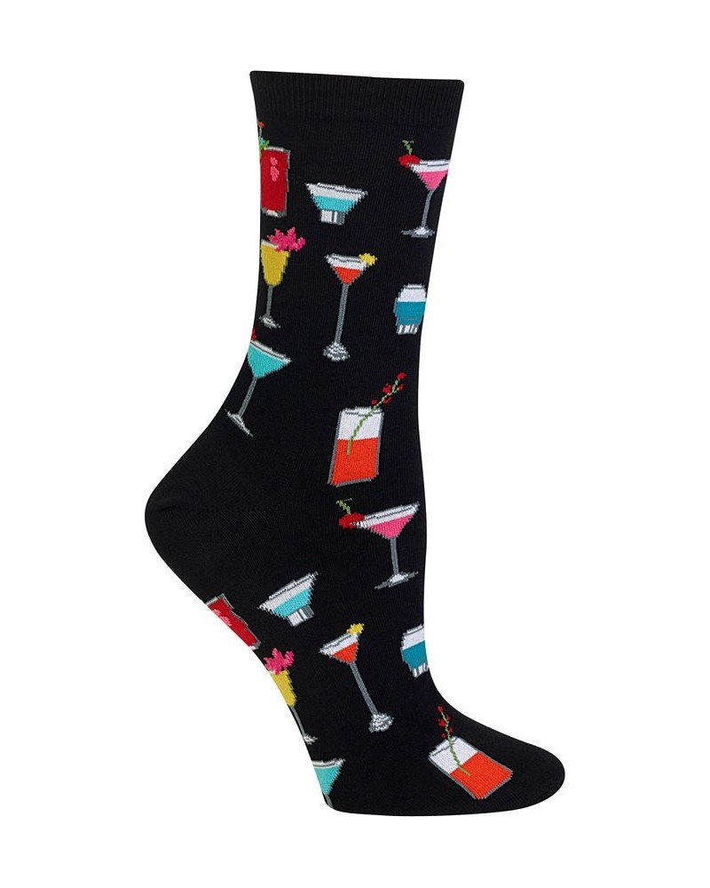 Women's Tropical Drinks Fashion Crew Socks Black $9.88 Socks