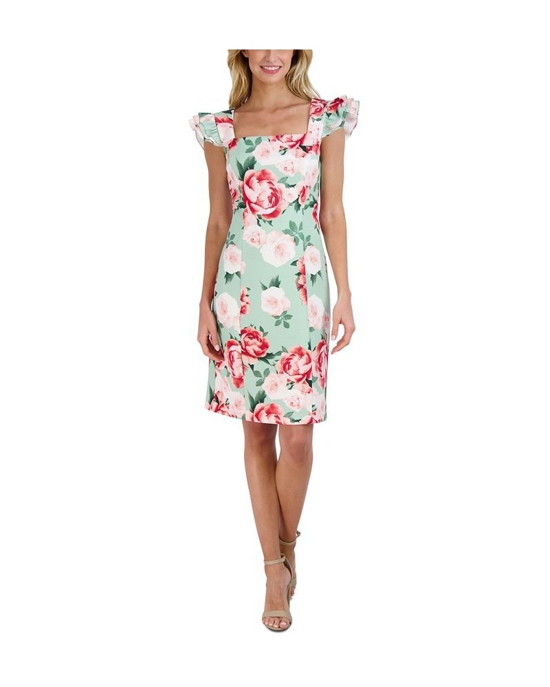 Women's Printed Ruffle-Sleeve Sheath Dress Mint Multi $38.08 Dresses