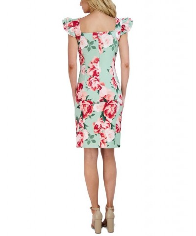 Women's Printed Ruffle-Sleeve Sheath Dress Mint Multi $38.08 Dresses