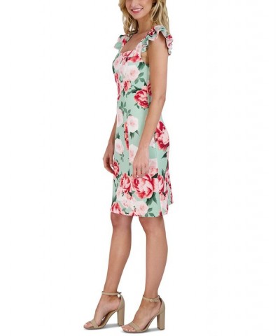 Women's Printed Ruffle-Sleeve Sheath Dress Mint Multi $38.08 Dresses