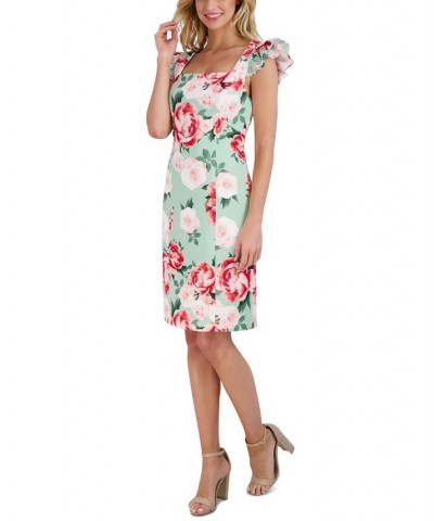 Women's Printed Ruffle-Sleeve Sheath Dress Mint Multi $38.08 Dresses