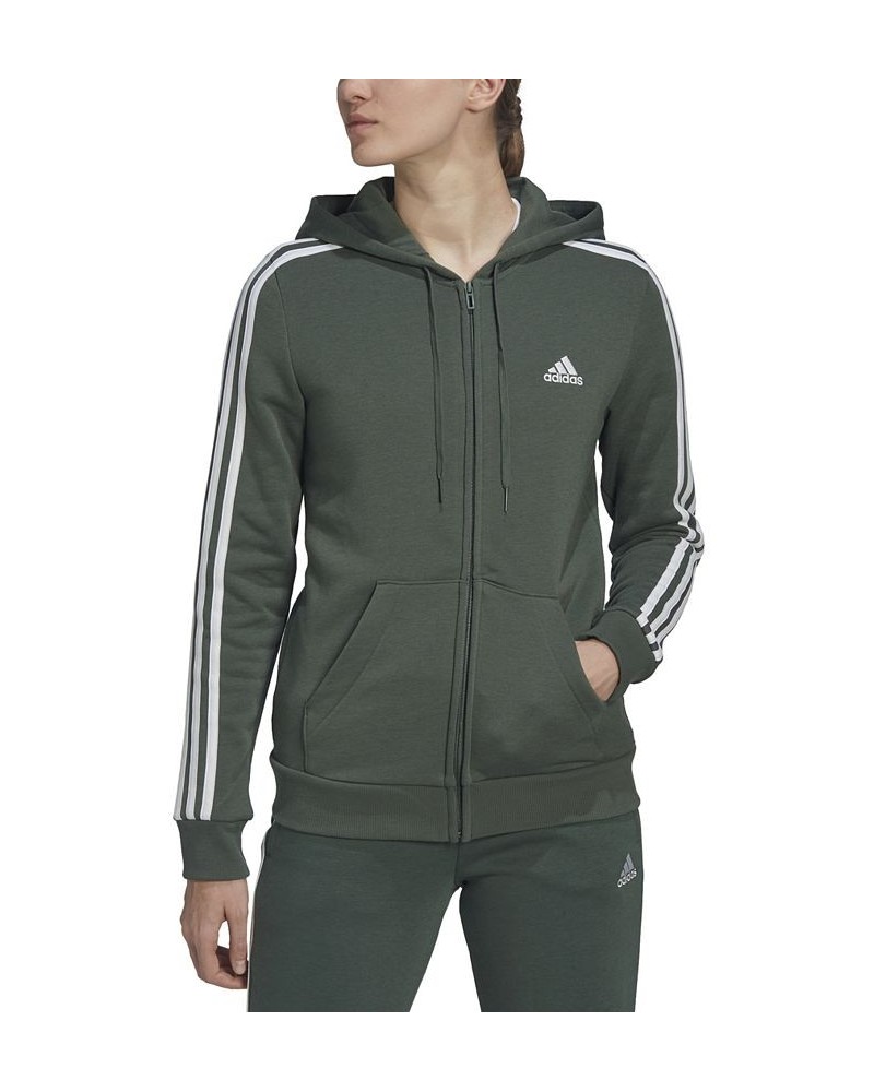 Women's 3-Stripe Cotton Fleece Full-Zip Sweatshirt Green $30.80 Sweatshirts